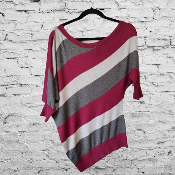 Guess Striped Gray Purple Assymmetrical Top Dolman Sleeve Small - Picture 2 of 4
